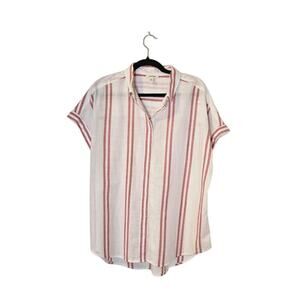 Good Threads Womens Striped Top Size Large White & Red Button Up Preppy Casual